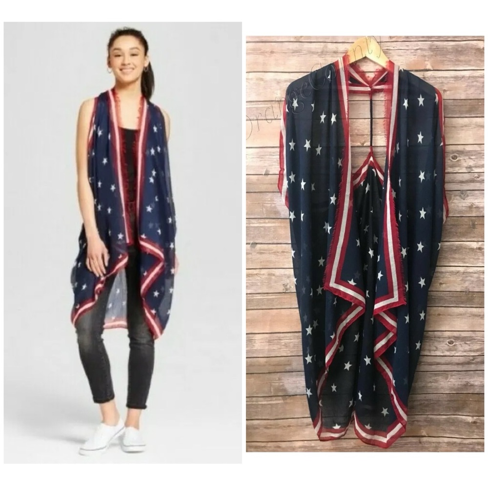 Women's Mossimo Americana Layering cover up shawl Cardigan Stars Patriotic
